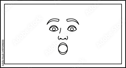 Shocked Face Illustration, Open Mouth, Wide Eyes, Surprise Expression, Black and White