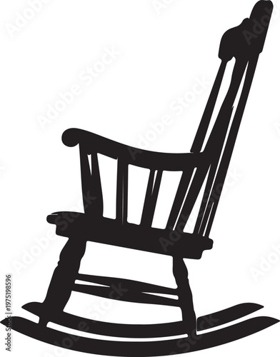 A black silhouette of a wooden rocking chair Vector, illustration