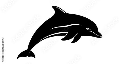 Silhouette of a Dolphin Leaping Black and White Illustration.