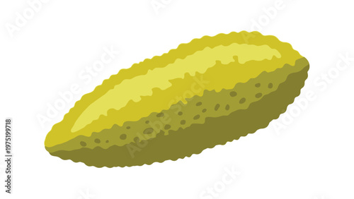 A vibrant digital illustration of a pickle against a clean white background with a warm color palette.