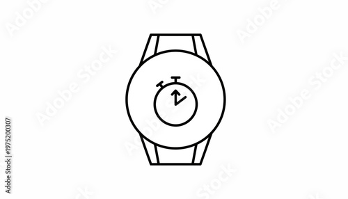 Minimalist line art icon of a stopwatch on a watch face, representing time and speed.