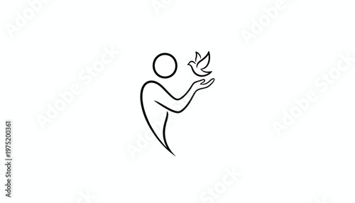 Minimalist line art of a person releasing a bird, symbolizing freedom and hope