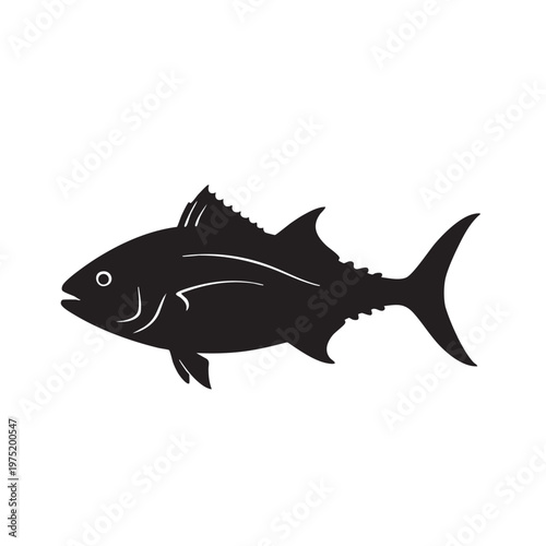 Black tuna silhouette simple vector illustration for seafood fishing or marine themes isolated on wh