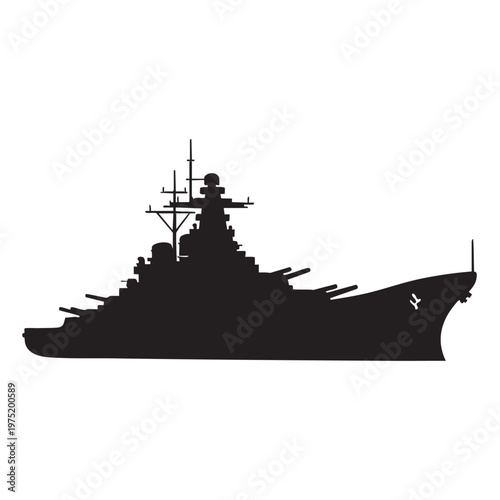Silhouette of a battleship a powerful warship vector illustration for military or naval concepts iso