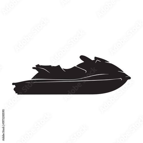 Black silhouette of a jet ski modern watercraft for summer recreation and sports isolated on white b