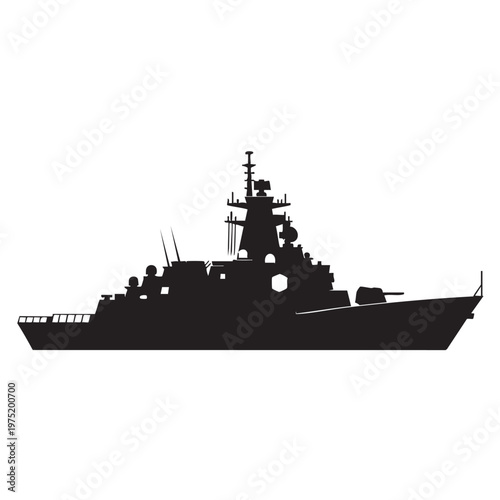 Silhouette of a modern warship a powerful naval vessel for military or defense concepts isolated on 