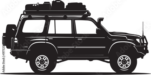 A black silhouette of an suv with luggage on top Vector, illustration