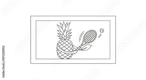 Funny Pineapple Playing Tennis with Racket and Ball