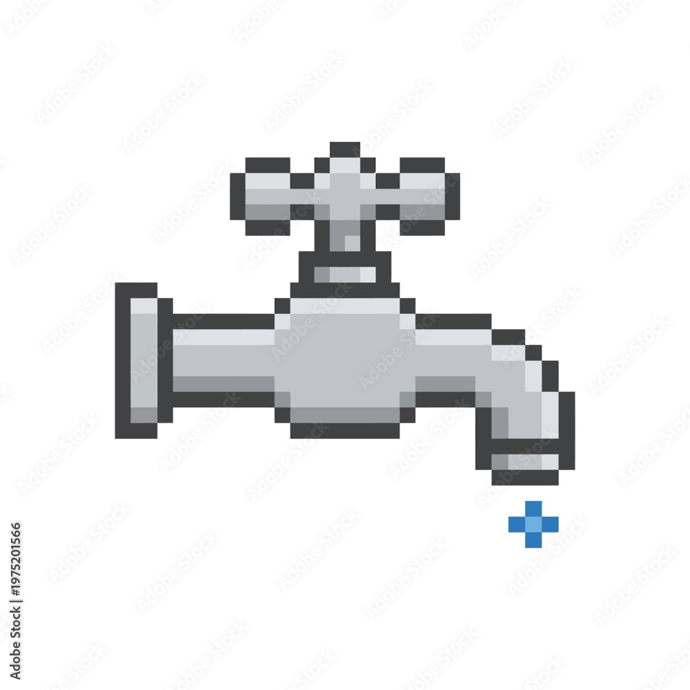 Fototapeta premium Pixel art icon of classic water faucet in 8-bit style with clean grid design