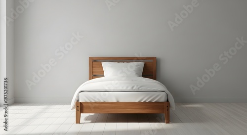 Single Wooden Bed with White Linens in a Bright Room