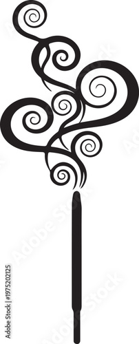 A black and white drawing of a decorative spiral plant Vector, illustration