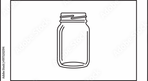 Empty Glass Mason Jar, Vintage Canning Jar Outline, Kitchenware, Food Storage Container