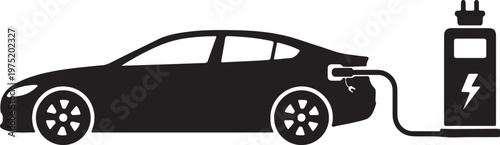 Electric car being charged at a charging station Vector, illustration