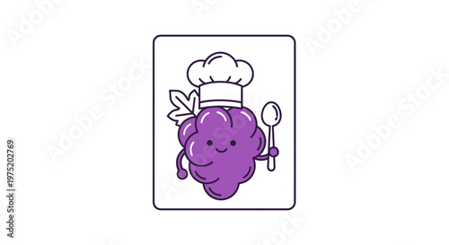 Cute Chef Grape Character with Spoon and Chef Hat