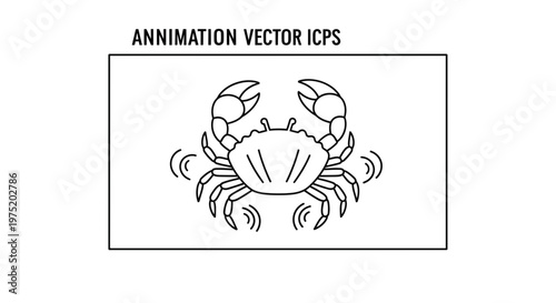 Cute Crab Animation Vector Icon, Simple Line Art Drawing, Marine Life