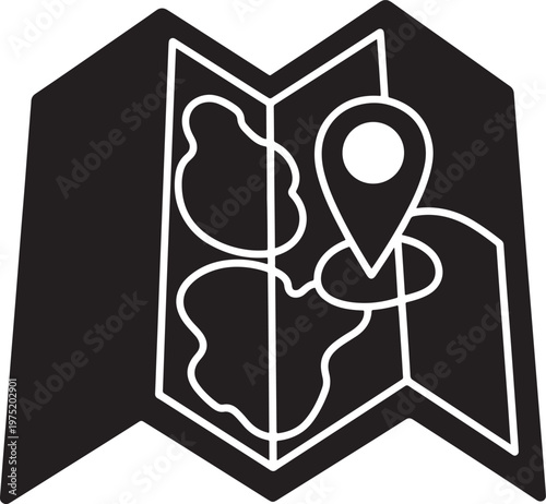 Folded map with location pin marker icon location navigation