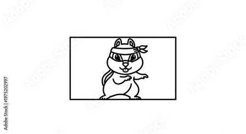 Cute Cartoon Chipmunk Ninja Character with Bandana, Action Pose, Vector Illustration