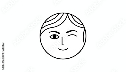 Winking Face Icon, Simple Line Art, Playful Expression, Minimalist Design