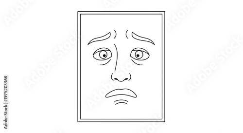 Worried Face Drawing, Sad Expression, Anxiety and Stress Concept