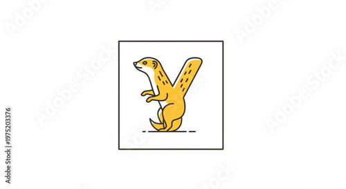 Yellow Meerkat Shaped Like Letter Y Standing Upright in Square Frame