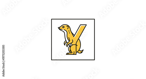 Yellow Meerkat Standing Upright Next to the Letter Y, Cute Animal Illustration