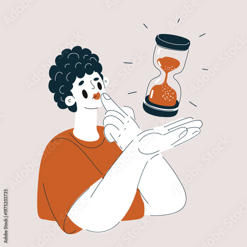 Cartoon vector illustration of woman holding hourglass, time management and waiting concept
