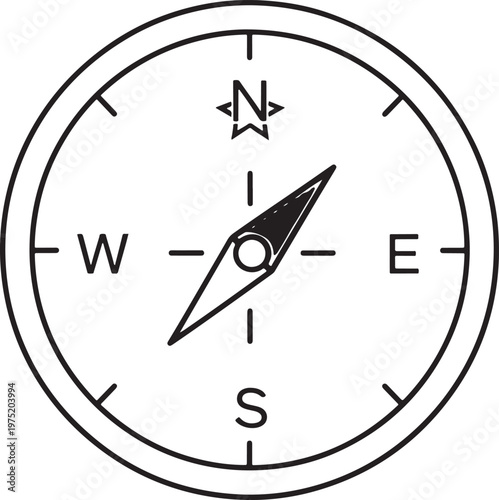 Classic navigation compass direction icon with needle, navigation
