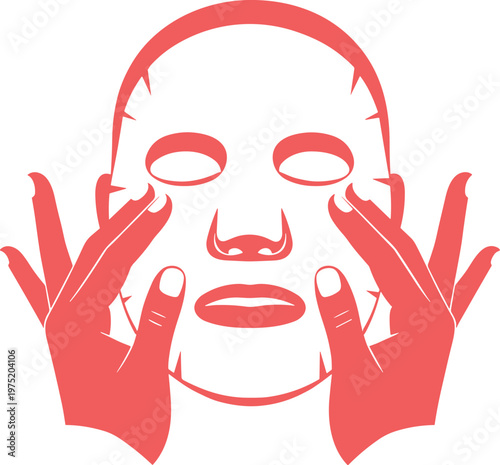 A woman applying a facial mask for skincare on transparent background