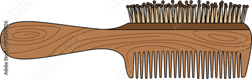 A wooden comb with bristles on a transparent background for grooming needs