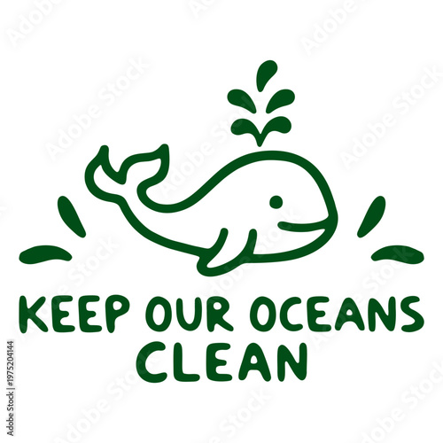 Keep Our Oceans Clean Whale Environmental Vector Illustration