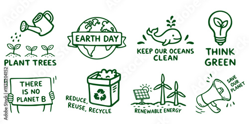 Earth Day Eco Icons And Renewable Energy Recycle Vector Illustration Pack