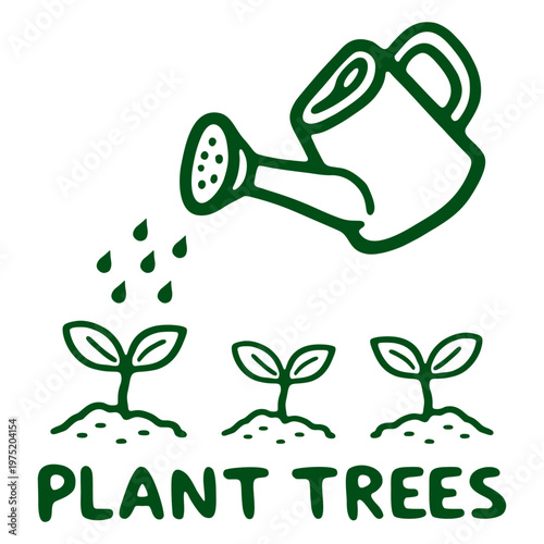 Plant Trees Watering Can And Sprouts Vector Illustration