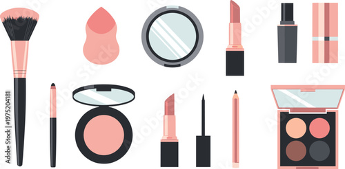 A collection of various makeup products on transparent background