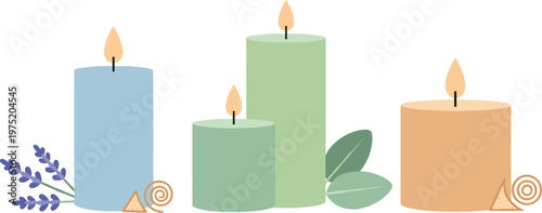A serene arrangement of lit candles on transparent background