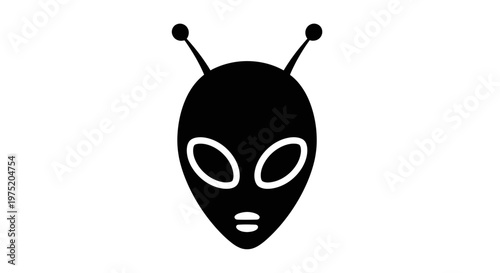 Alien Head Icon Silhouette, Extraterrestrial Life Symbol, Sci-Fi Concept