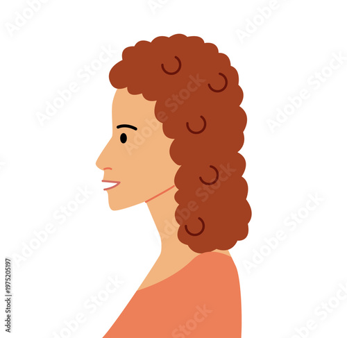 Spiral Afro Curls Ringlets hairstyle flat vector profile view, tight curls volume texture for avatar, beauty app, interface design, fashion illustration, character system