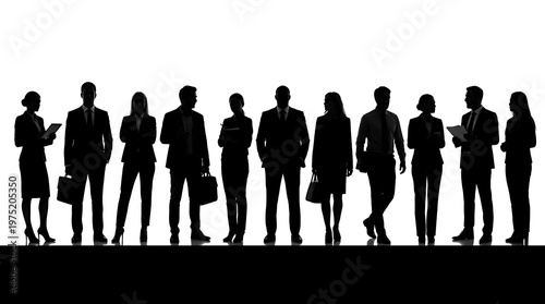 Silhouettes of business people standing.