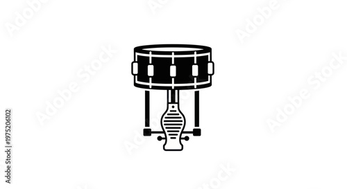 Minimalist Snare Drum with Pedal Icon, Black and White Vector Illustration
