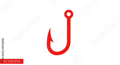 Simple Red Fishing Hook Icon Vector Illustration on White Background