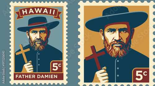 Vintage Postage Stamp Father Damien