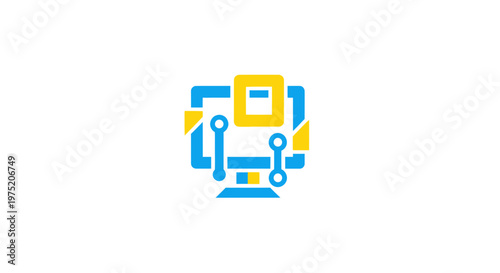 Abstract Digital Technology Icon: Computer, Circuit Board, Data Flow