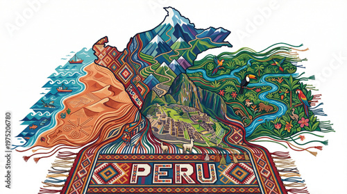 Peru Map and Landscape Textile Illustration