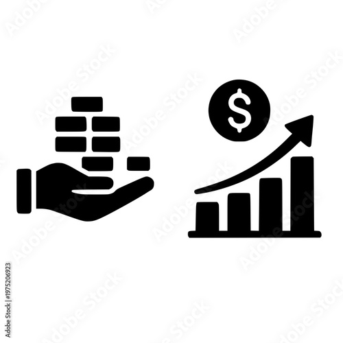Hand placing coins on growing bar chart with dollar sign for financial growth concept