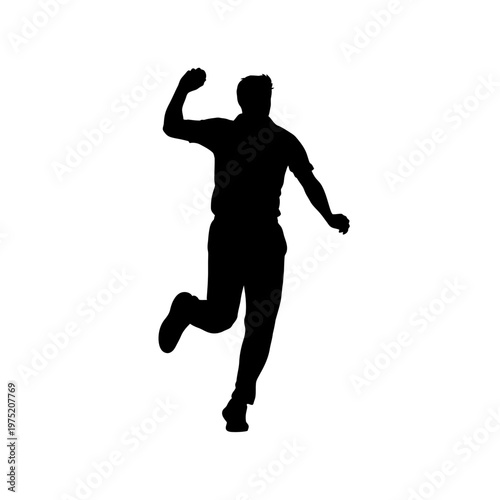Silhouette of a baseball player in action, capturing the dynamic pose of a pitcher mid-throw against a clean white background