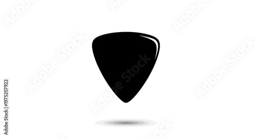 Black Guitar Pick Silhouette with Shadow Isolated on White Background