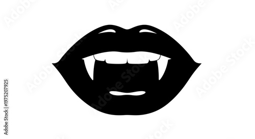 Black Vampire Lips with Fangs Silhouette