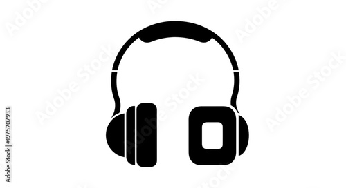 Black Silhouette of Headphones on White Background
