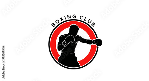 Boxing Club Logo Silhouette of Fighter Punching