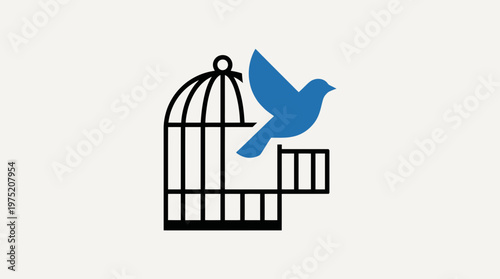 Minimalist Bird Flying Out of Cage