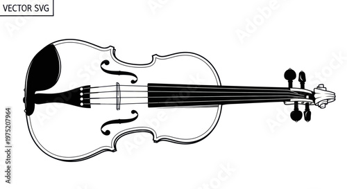 Classic Violin Silhouette: Elegant String Instrument Isolated on White Background